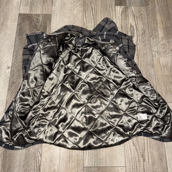 Vintage FOX Racing insulated flannel satin lined plaid shirt jacket gray black L - Picture 7 of 11